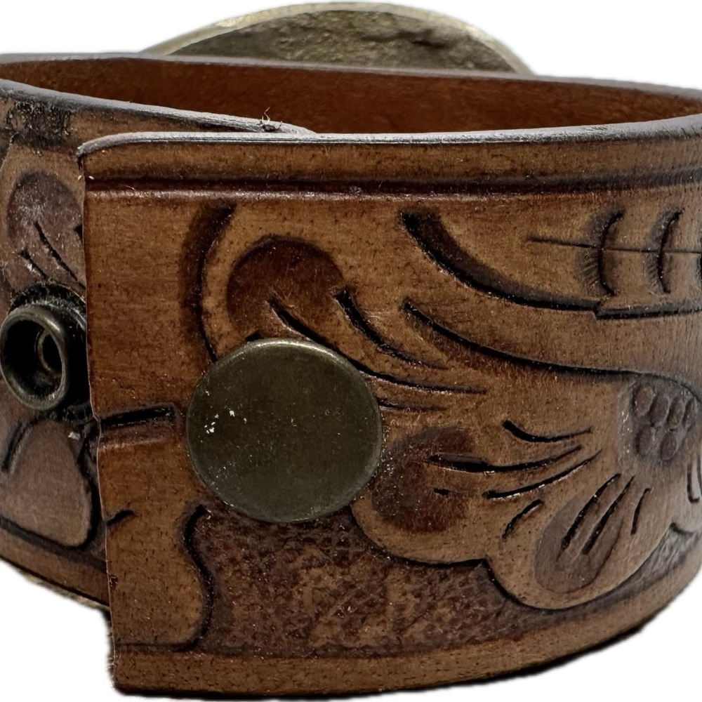 A Rare Bird Brass and Leather Cuff - Picture 4 of 7